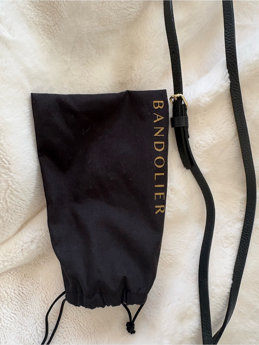 Bandolier Black Leather Crossbody Strap with Gold Buckle